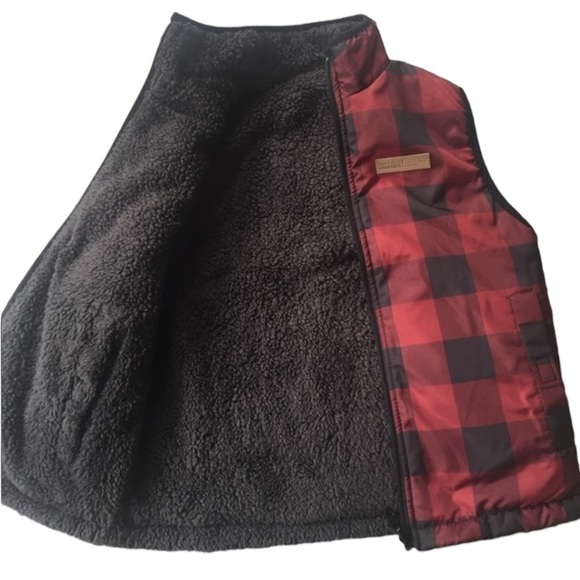 BUFFALO David Bitton Reversible Red Buffalo Plaid Fleece Vest Youth Size L 14/16 - Picture 5 of 16